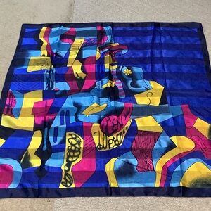 Abstract Face Art Scarf – Blue & Multicolor